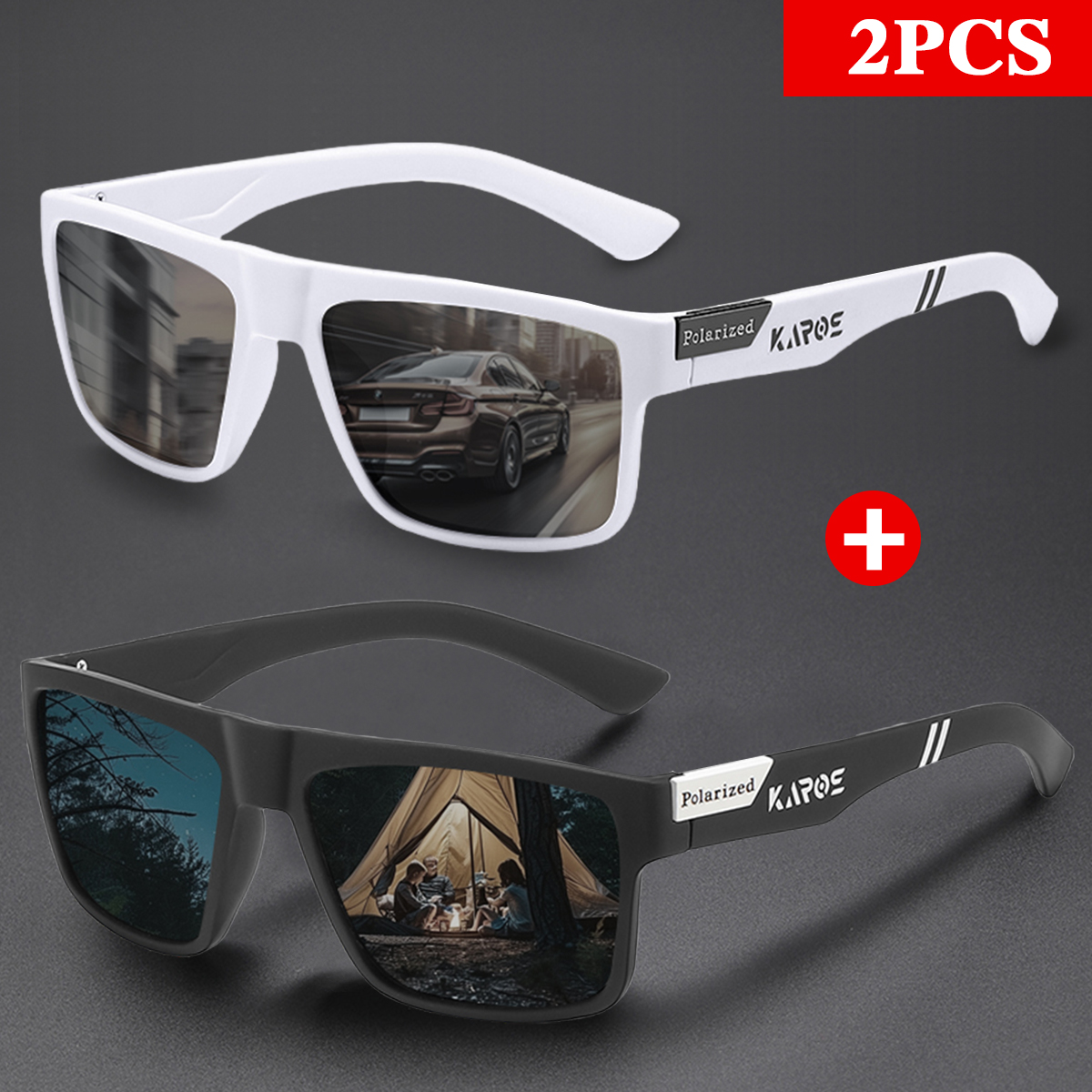 KAROS 2PCS Retro Square Polari - Fishing Sunglasses Polarized incelemesi ve fiyatı