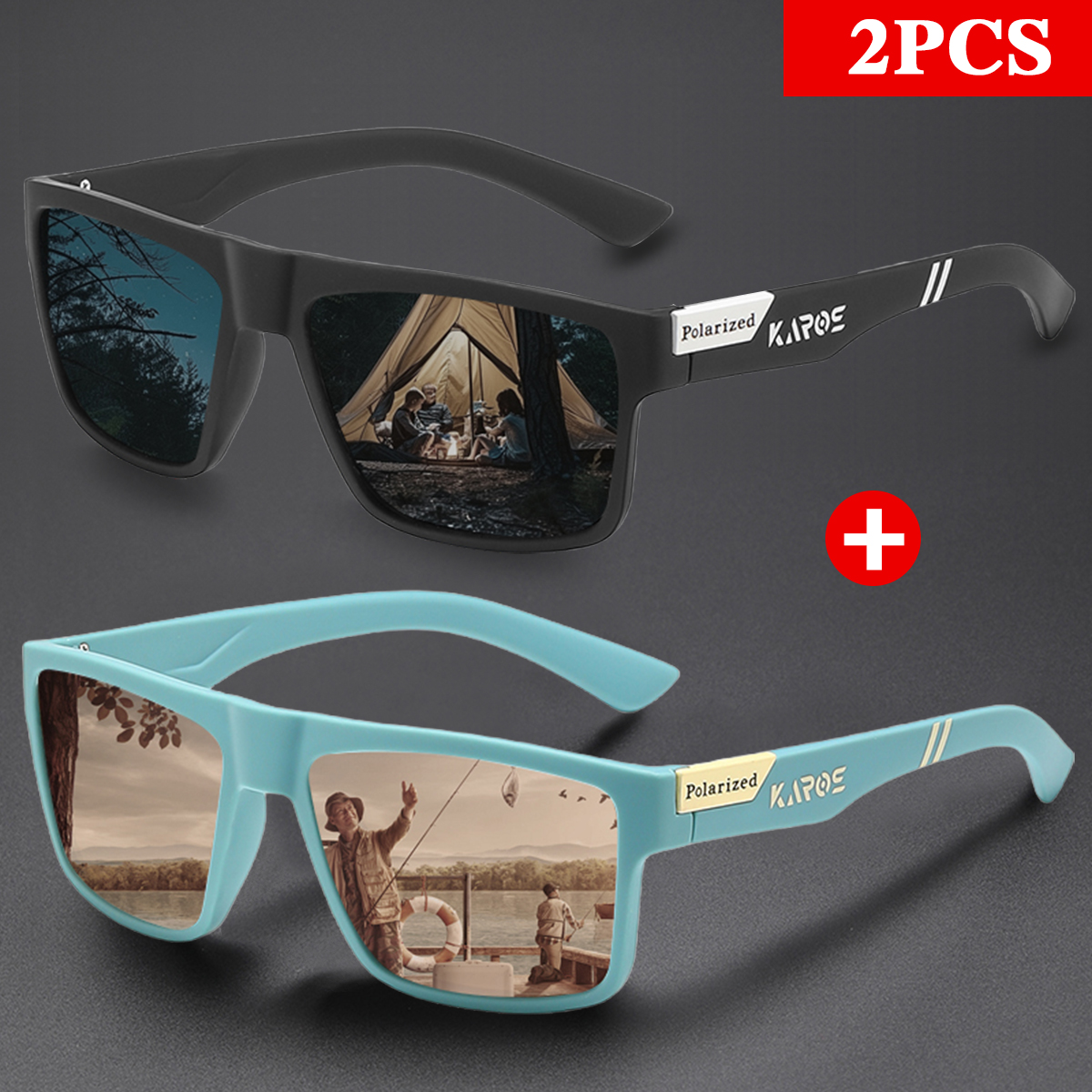 KAROS 2PCS Retro Square Polari - Fishing Sunglasses Polarized incelemesi ve fiyatı